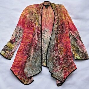 Citron Cupra open cardigan jacket asymmetrical fluid ink acid print M